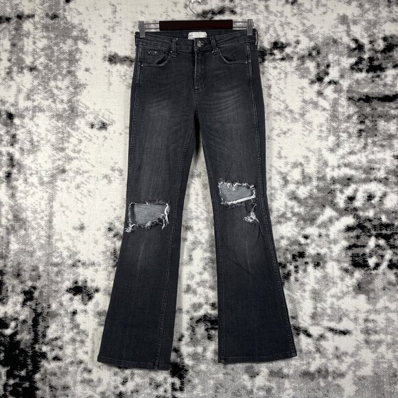 Free People Jeans Womens Size 27 Black Distressed Destroyed Flare Stretch - Picture 1 of 14